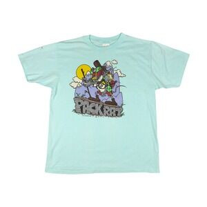 Vtg 80s STS Graphics Pack Rat T-Shirt Men's Large Light Blue Hiking Graphic Tee
